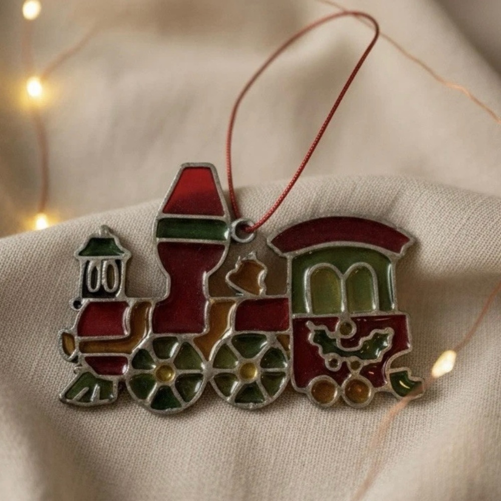 Vintage 1979 Kurt S. Adler Stained Glass Style Christmas Ornament Train Engine